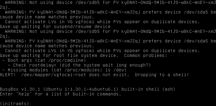 Boot Ubuntu 20.04 duplicate root VG